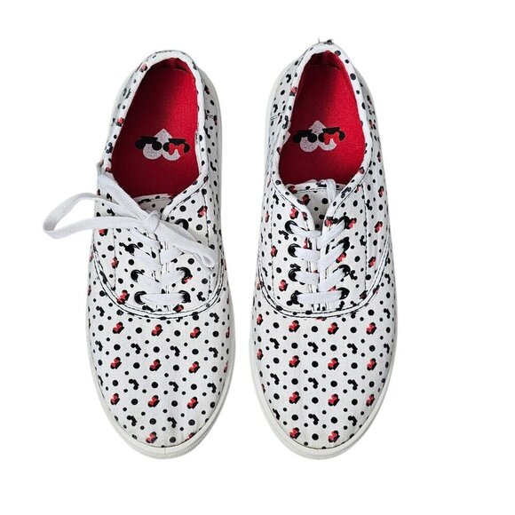 🔥Disney Minnie Mouse Women's Canvas Lace Up Polka Dot White Black Shoe Sneakers - Picture 6 of 11